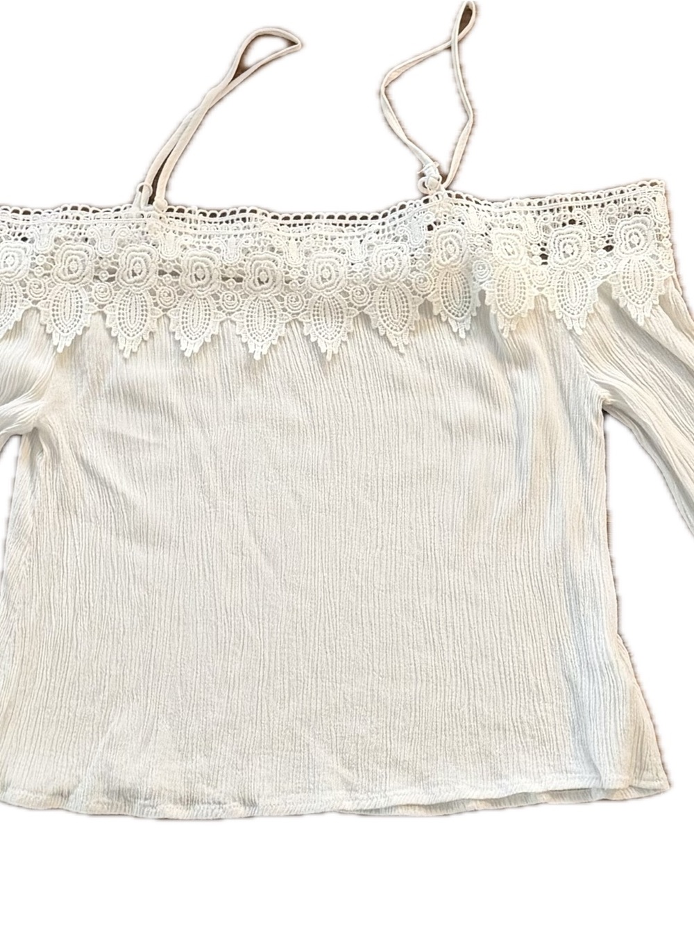 Women’s Boho Crinkle Gauze Trimmed Off The Shoulder Blouse White Size M